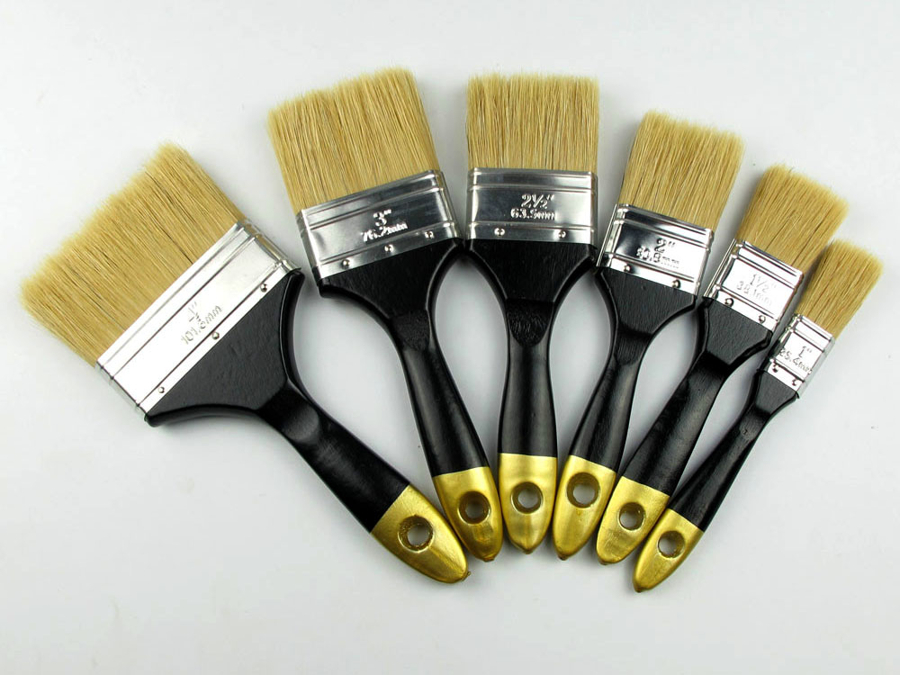 tin plated natural bristle varnished wooden handle paint brushes